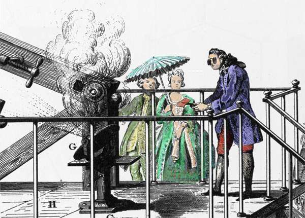 Lavoisier calcinant une piece de metal  l'aide de la lentille ardente